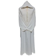 Grande Taille Marocain Blanc Coton Capuche Manches Longues Thobe Juba Djellaba