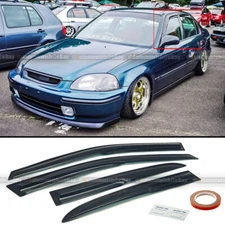 For 96-98 Honda Civic 4DR Sedan Mugen Style 3D Wavy Tinted Window Visor 4 Pcs