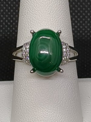 S925 Marked Sterling Silver Malachite Large Ring