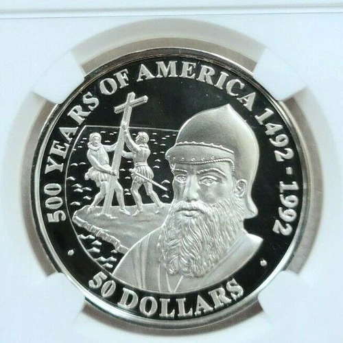 1990 COOK ISLANDS SILVER $50 PEDRO ALVARES CABRAL NGC PF 68 ULTRA CAMEO TOP POP