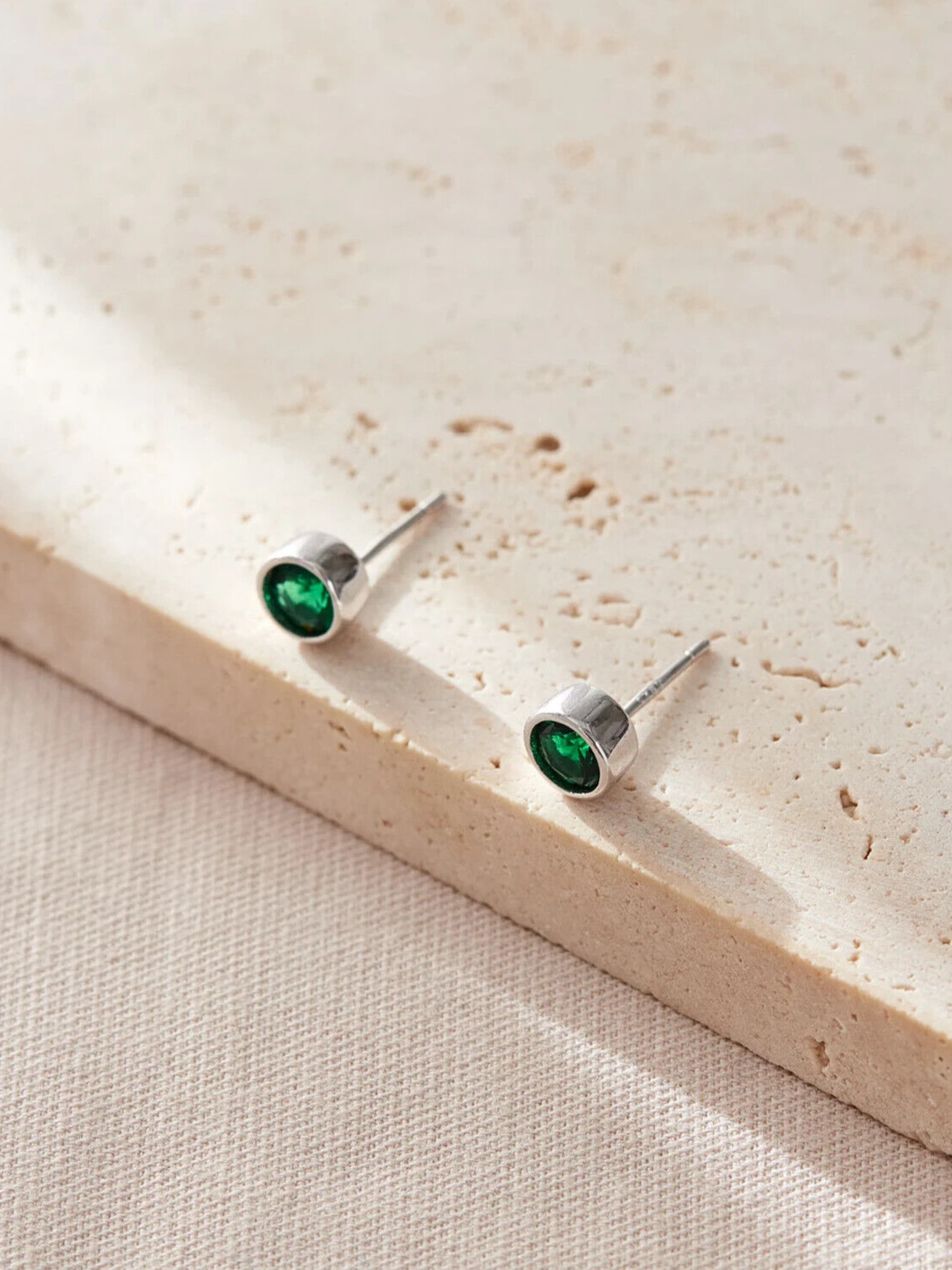 S925 Sterling Silver CZ Birthstone Round Stud Earrings Dainty Jewellery Gift