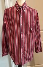 Chaps Ralph Lauren Easy Care Striped Long Sleeve Button Down Shirt Red Blue Sz M