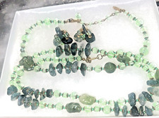 Miriam Haskell Lot Apple Green Necklace Choker Earrings 3 Glass Set vintage