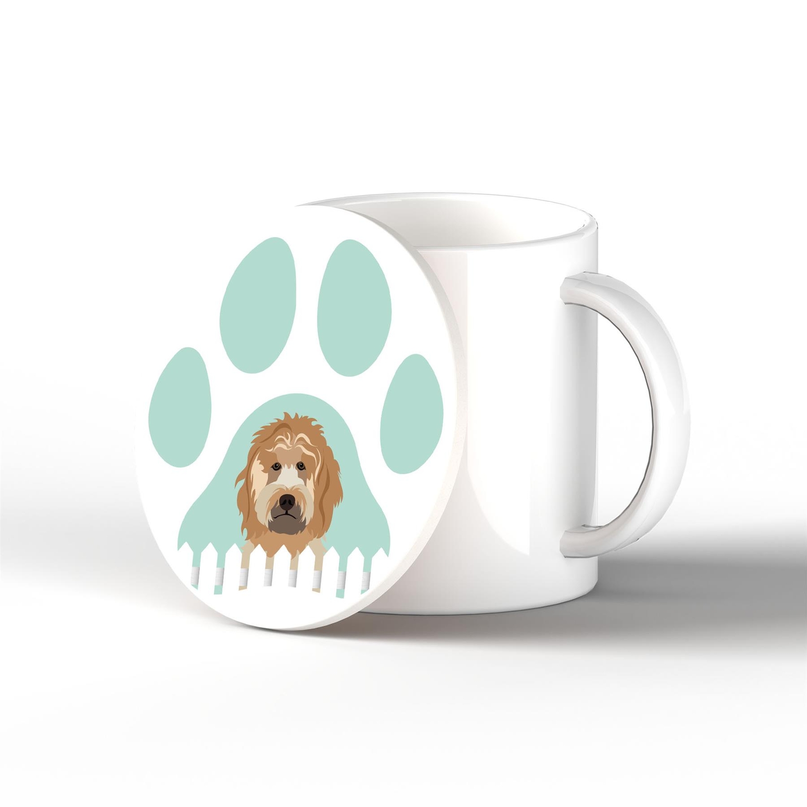 Cockapoo Pawprint Kate Pearson Illustration Ceramic Circle Coaster Dog Gift