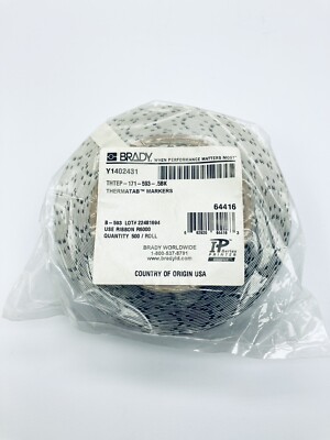 NEW BRADY Y1402431 THERMATAB MARKERS 500/ROLL 0.49'' x 1.06'' PERMINENT ADHESIVE