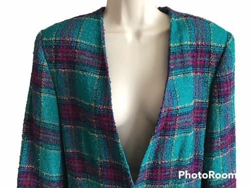 Koret Women's Jacket Blazer Plaid Boucle Green Multi Size 14 - Picture 3 of 12