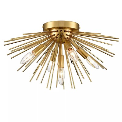 Mid-Century Sputnik Flush Mount Ceiling Light 5-Light Brass Ceiling Light