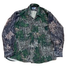 vintage rare 90s Mossy Oak shadow leaf Button Up Long mesh Sleeve XL