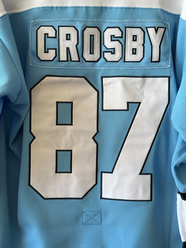 Camiseta deportiva Crosby Pittsburgh Penguins azul y blanca 1968-'71 retro CCM NHL (52) Foto 4 de 4