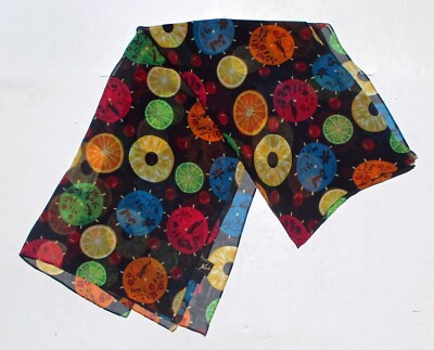 Nick & Nora 100% Silk Colorful Fruit Slice 19''x70'' Scarf - Made in USA