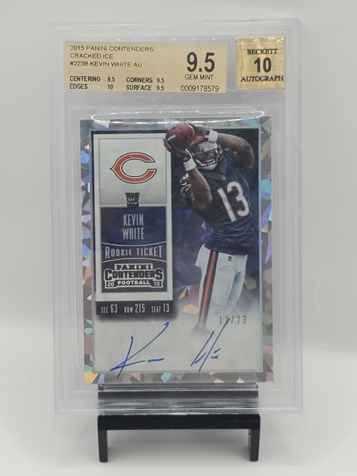 Kevin White Panini Contenders #223 Running-Autograph-Cracked Ice Ticket