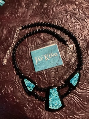 Jay King Sleeping Beauty Turquoise With Black Chalcedony, Reversable!