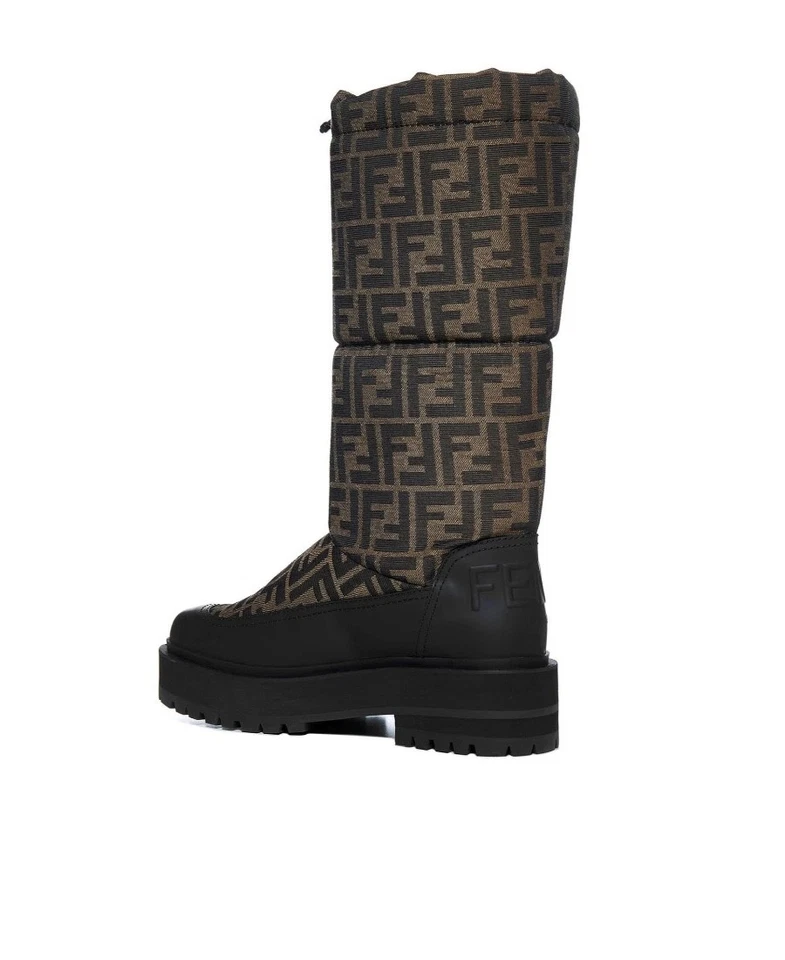 Fendi Botas de Nieve Talla 8 Estampado de Zucca Marrón Logo Monograma Conjunto de Lujo Foto 3 de 4
