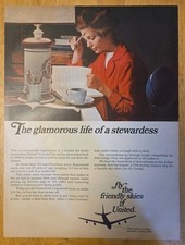 Vintage 1966 Print Ad - United Airlines - The Glamorous Life Of A Stewardess