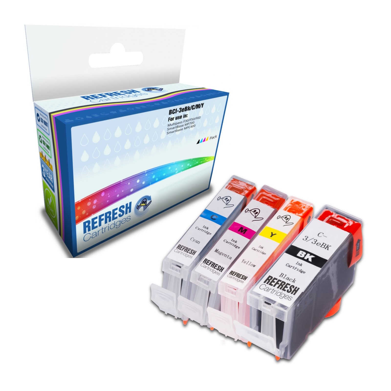 Refresh Cartridges Value Pack BCI-3eBk/3C/3M/3Y Ink Compatible With Canon