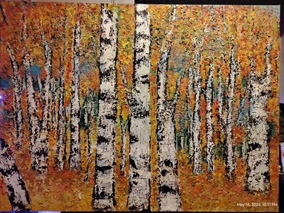 original Oil, Acrylic painting signed  3 Of 4 Series Aspen/Birch 3ftx4ft
