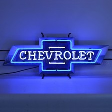 Chevrolet Bowtie Logo Neon Sign Wall Mount Blue White Neonetics 37 5chevb