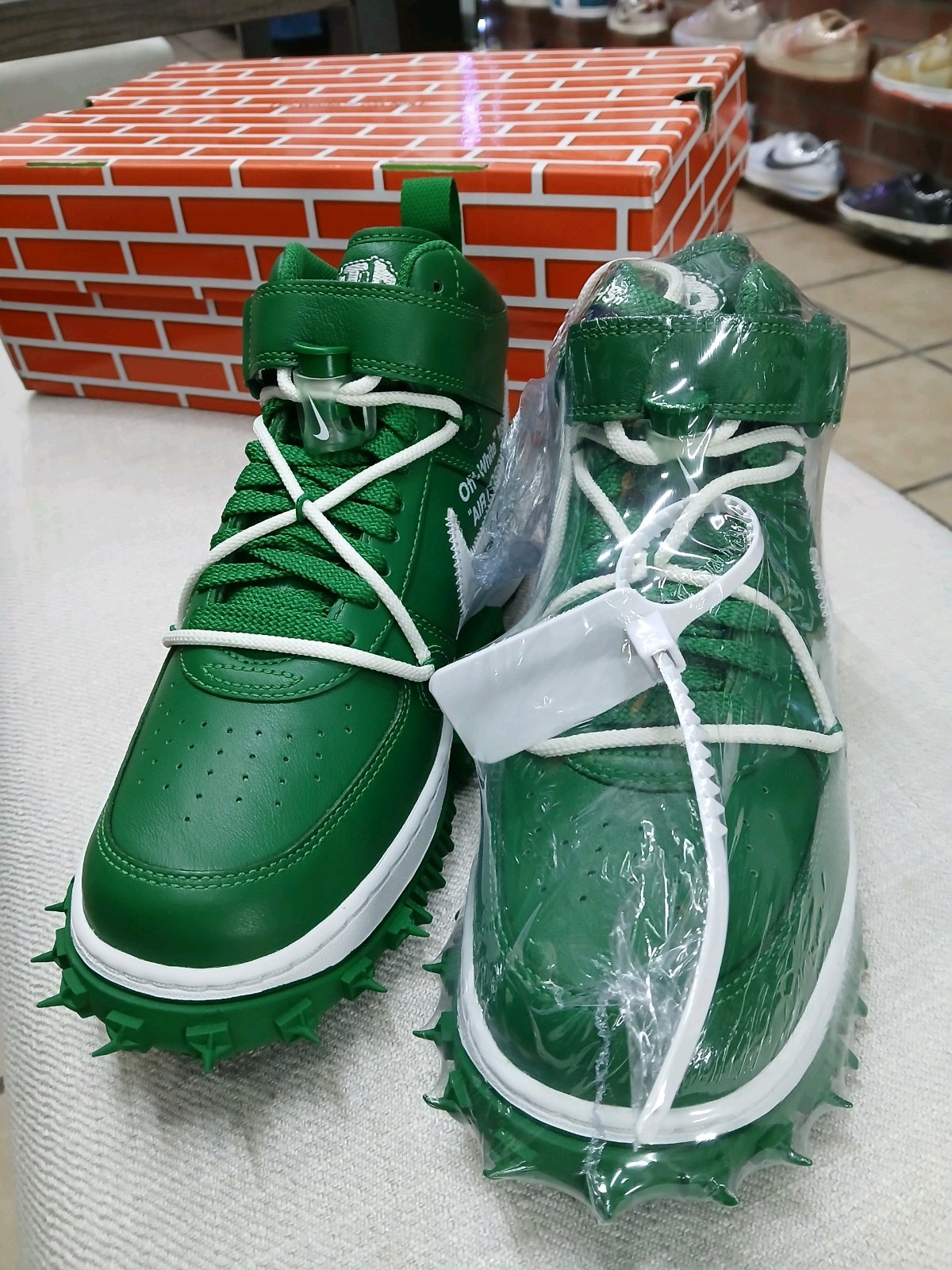 OFF WHITE X NIKE Taglia 8 Uomo Nike Off White x Air Force 1 SP Pelle Mid Verde Pino Virgil Abloh