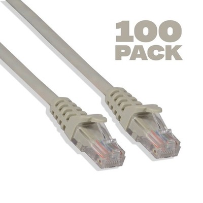 100 pack - 10ft Cat5e UTP Ethernet Network Patch Cable RJ45 Lan Patch Cord Gray