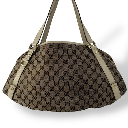 GUCCI Abbey 130736 White Brown Tote Shoulder Bag Women Used - Picture 2 of 9