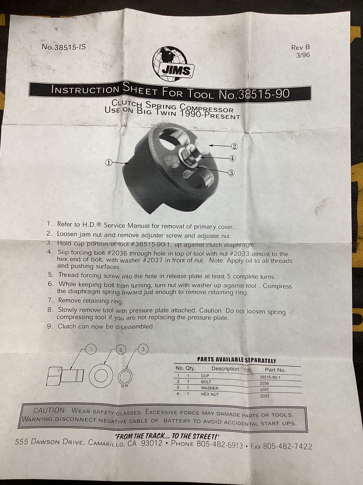 JIMS MACHINING CLUTCH SPRING COMPRESSOR TOOL HARLEY FL FX XL 38515-90