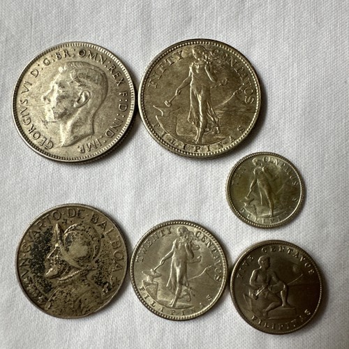 VTG 1930s 40s WORLD FOREIGN SILVER COINS Lot of SIX Australia Panama Philippines