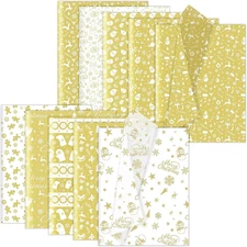 100 Sheets Christmas Tissue Paper, Metallic Gold Xmas Tissue Paper for Gift B...