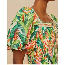 Farm Rio NEW Heli Leaves Pearl Mini Dress S