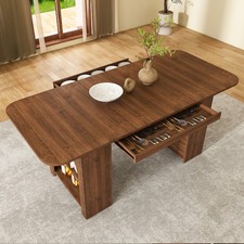 70.87in Mid-Century Dining Table with Drawers & Open Storage, for 4-6 People