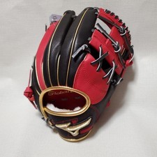 Mizuno Global Softball Infield Glove 4/6 Size Red Black Leather Gold Decor Used