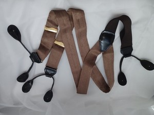 Vintage 100% Silk British Button End Suspenders In Taupe