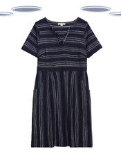 Ex White Stuff Ruby Jersey Dress Navy Cotton Notch Neck Womens (Slight Defect)