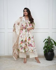Pure Cotton Aline Kurti Salwar Kameez Women Designer Kurta Pant Dupatta Set
