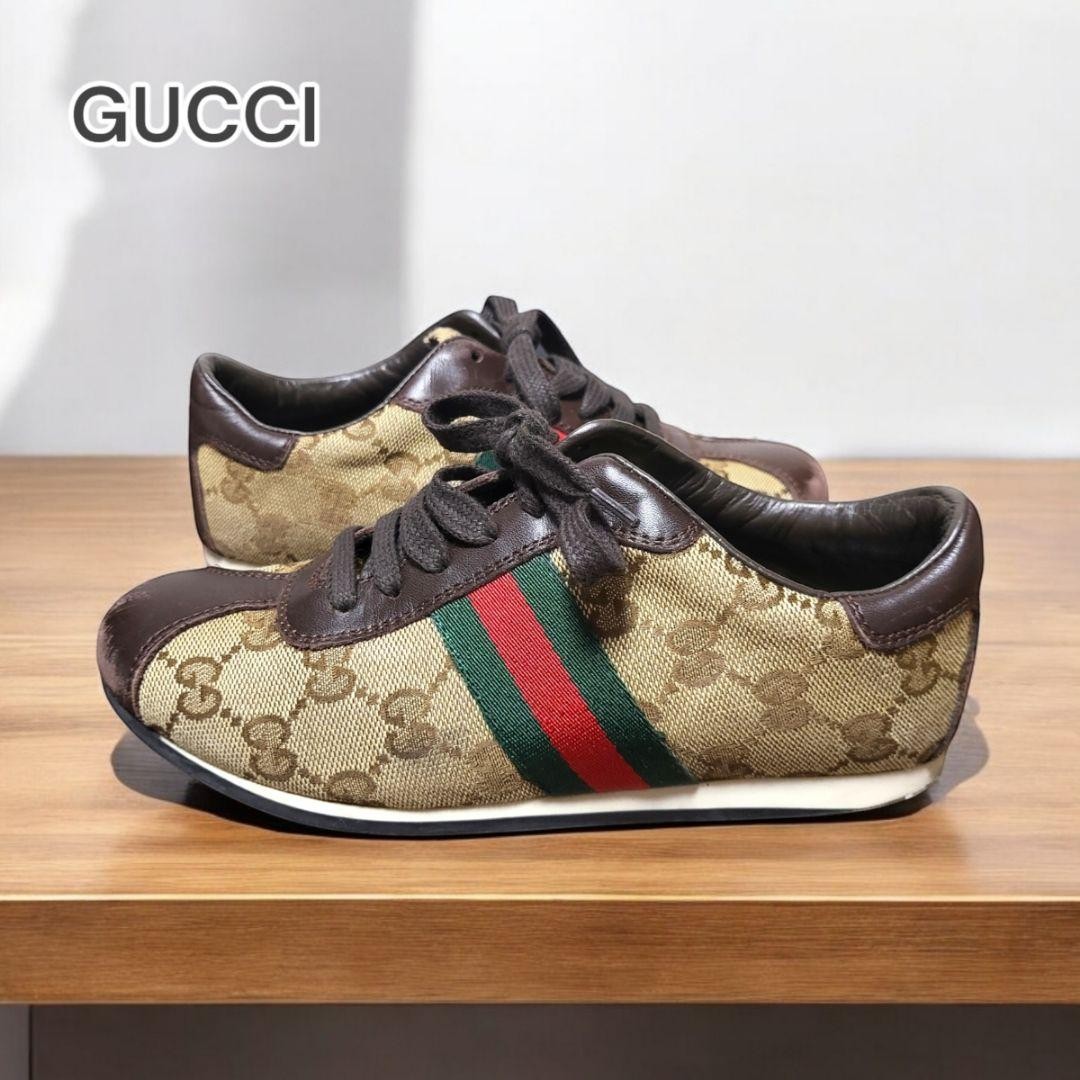 靴 Gucci GUCCI sneakers GG type leather x canvas women's size 32