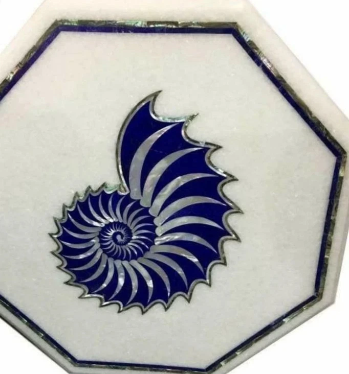 Mesa de centro central de mármol blanco antiguo de 12"" con incrustaciones de piedra múltiple decoraciones artísticas Foto 4 de 4