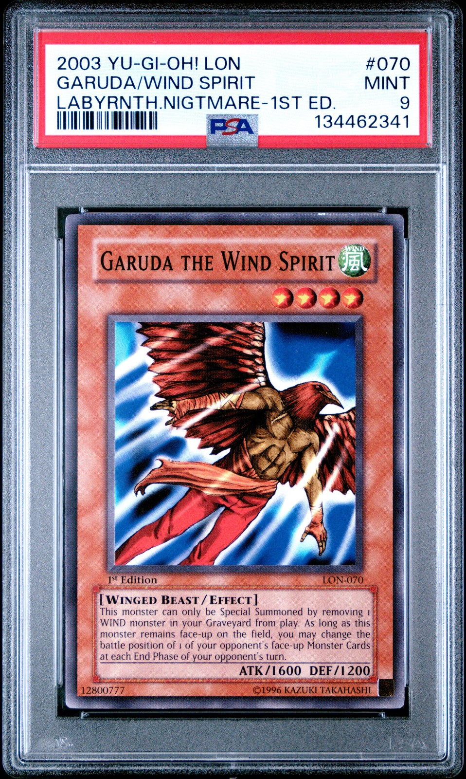 2003 YU-GI-OH! LON-LABYRINTH OF NIGHTMARE #070 GARUDA THE WIND SPIRIT PSA 9