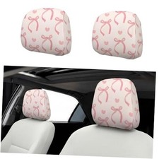Chumia 2 Pcs Pink Headrest Cover for Cars, Printed Cute Bow Seat Head Rest