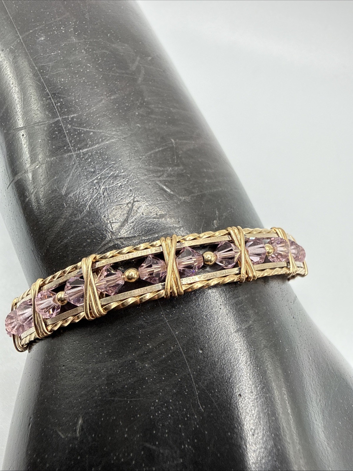 Vtg Child’s Sterling Vermeil Ametrine ??Bead Cuff Bracelet. 7.9 Grams. Size  5.5