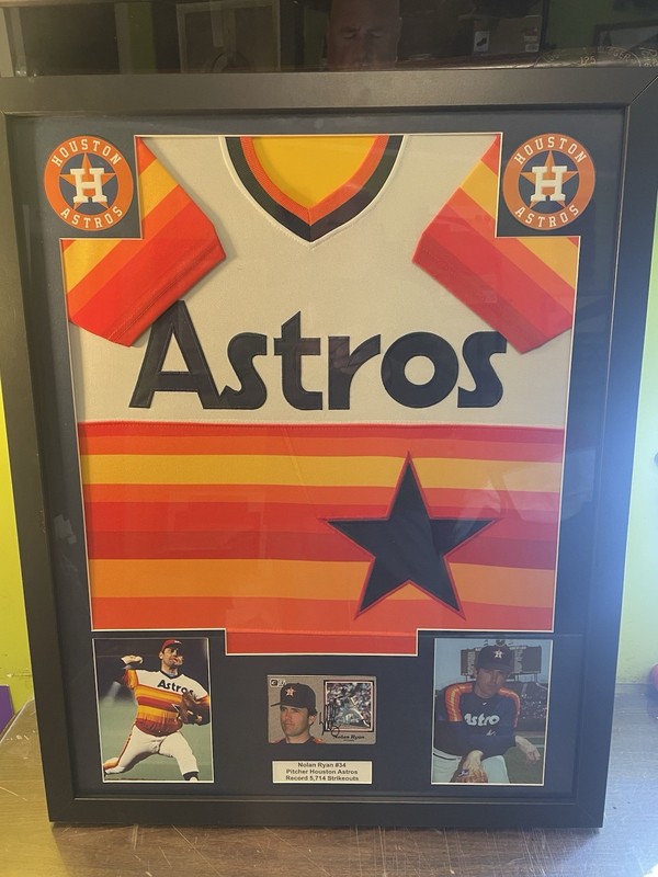 HOUSTON ASTROS NOLAN RYAN FRAMED JERSEY W AUTO CARD GOAT