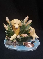 Golden Retriever In Duck Pond Figurine Statue