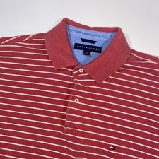 Tommy Hilfiger Men's Red White Stripe Polo Shirt L/G Short Sleeve Casual