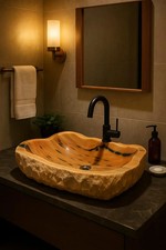 Natural Orange Stone Vessel Sink | Handcrafted Luxury Marble Vanity Bowl