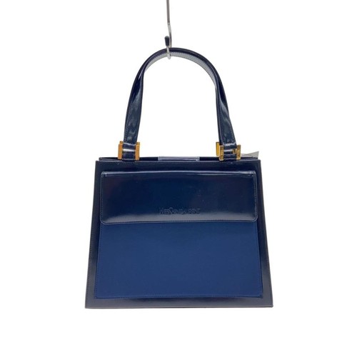 Yves Saint Laurent Navy Leather Handbag Gold Hardware Double Handles Auth