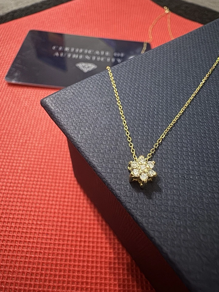 "Collar de flores de diamantes de oro amarillo macizo real de 14 quilates de 18"" gran regalo de regalo" Foto 2 de 4