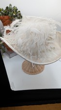 Plaza Suite New York Ivory Church Derby Hat Feather Wide Brim Wedding Formal