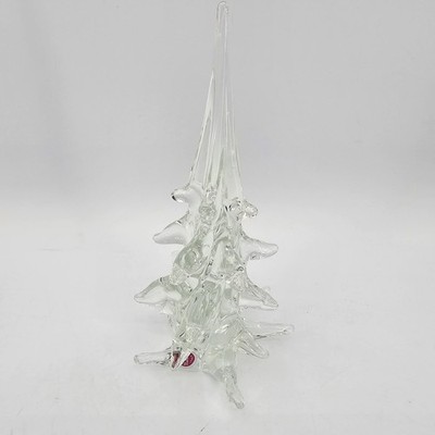 Vtg Murano Crystal Christmas Tree Hand Blown 10.5'' with Sticker Made in Italy