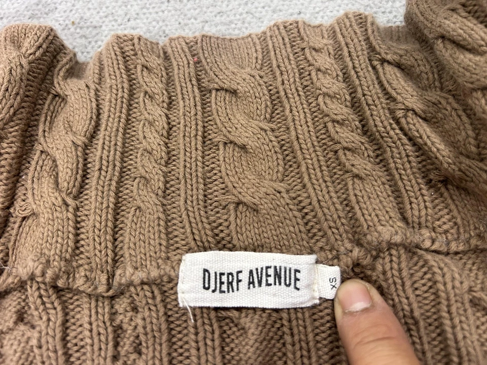 Suéter Djerf Avenue para Mujer XS Marrón Tejido con Cable Cuello Alto Preppy Dejar de Lujo Foto 4 de 4