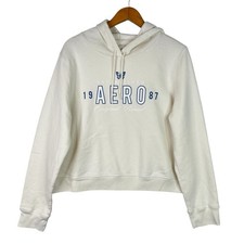 Aeropostale Hoodie Womens XL Cropped White Pullover AERO 1987 Logo Sweatshirt