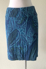 Tommy Bahama Skirt Womens XS Blue Paisley Slub Pull On Knee Length Beach Resort
