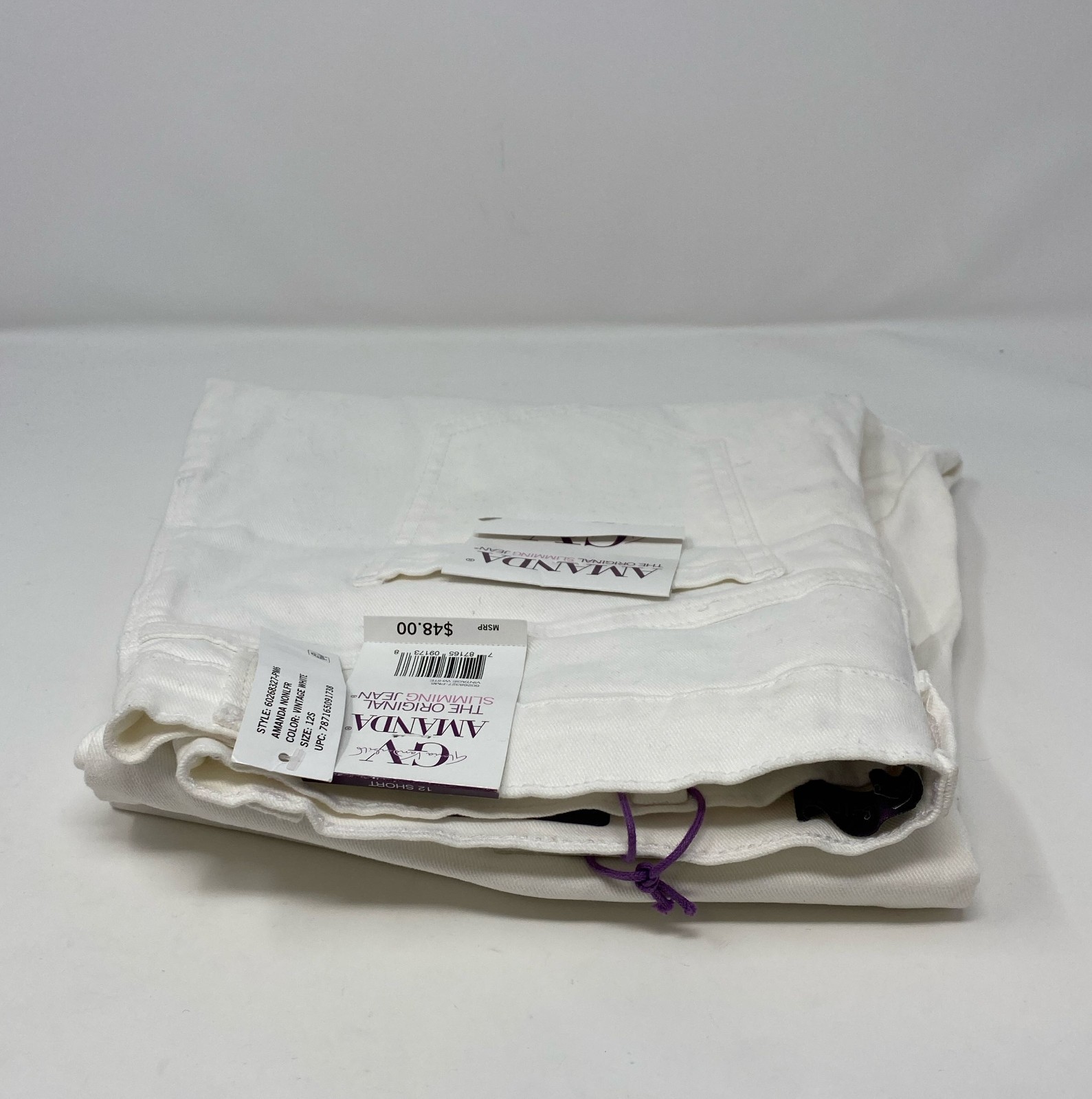 Gloria Vanderbilt Amanda Vintage White Jeans 12 Short High Rise Tapered